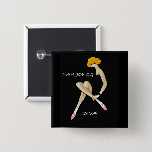 Mah Jongg Diva Pin Vierkante Button 5,1 Cm (Voorkant /achterkant)