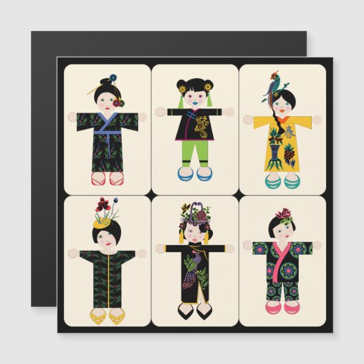 Mah Jongg Dolls Flat Magnet Magnetische Uitnodiging (Voorkant / Achterkant)