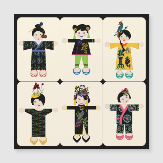 Mah Jongg Dolls Flat Magnet Magnetische Uitnodiging (Voorkant)