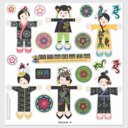 Mah Jongg Dolls Stickers (Vel)