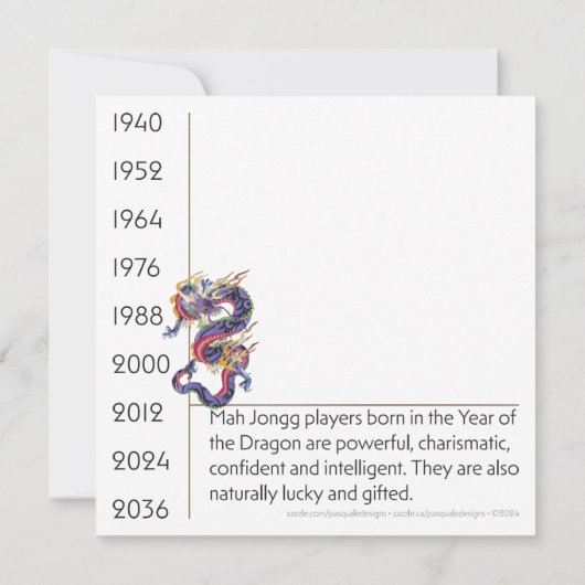 Mah Jongg Dragon Jaar Platte Kaart (Achterkant)
