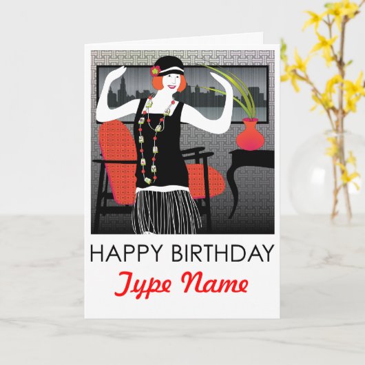 Mah Jongg Flapper Dancer Verjaardag Kaart (Gele Bloem)