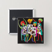 Mah Jongg Flower Dance Vierkante Button 5,1 Cm (Voorkant /achterkant)