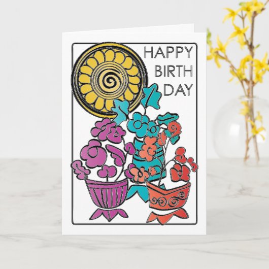 Mah Jongg Flowers 02 Verjaardag Kaart (Gele Bloem)