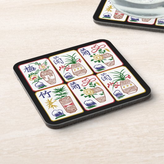 Mah Jongg Flowers & One Circles Bier Onderzetter (Linkerzijde)