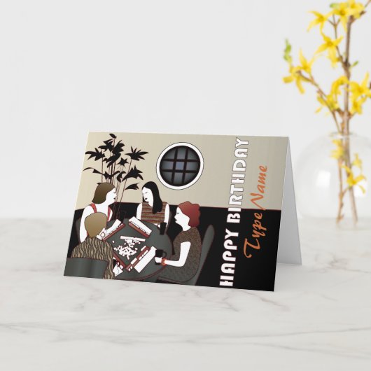 Mah Jongg Game Aangepaste Verjaardag Kaart (Gele Bloem)