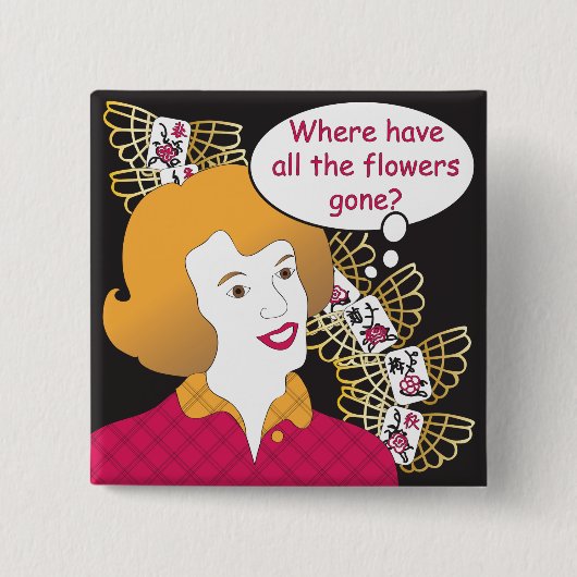 Mah Jongg Gezegden Flowers Pin Vierkante Button 5,1 Cm (Voorkant)