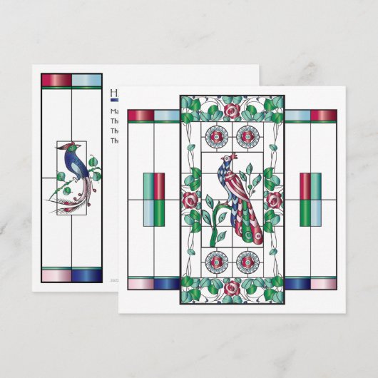 Mah Jongg Glas in lood Birthday Flat Kaart (Voorkant / Achterkant)