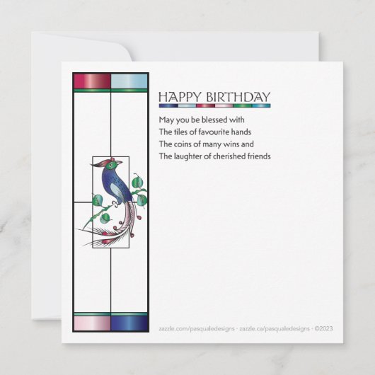 Mah Jongg Glas in lood Birthday Flat Kaart (Achterkant)