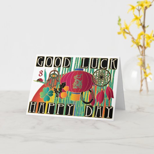 Mah Jongg Good Luck Happy Day Kaart (Gele Bloem)