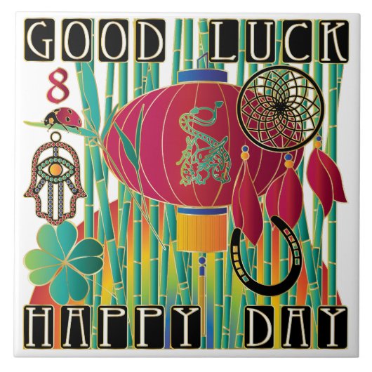 Mah Jongg Good Luck Happy Day Tegeltje (Voorkant)