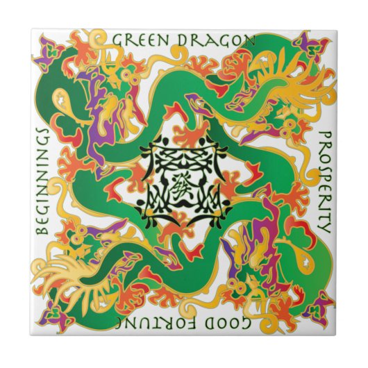 Mah Jongg Green Dragon Tegel Tegeltje (Voorkant)