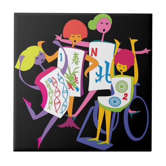 Mah Jongg Happy Dance Black Tegel Tegeltje (Voorkant)