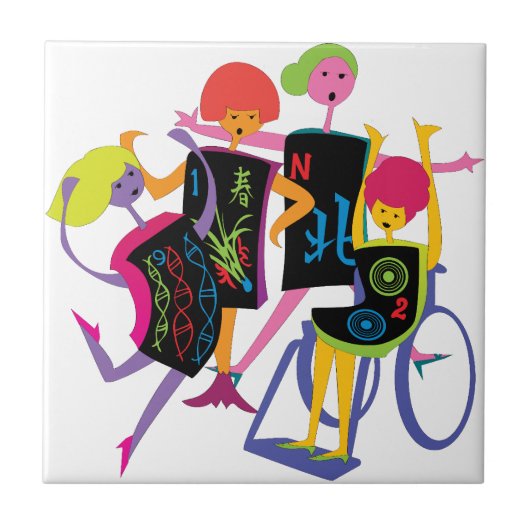 Mah Jongg Happy Dance White Tile Tegeltje (Voorkant)