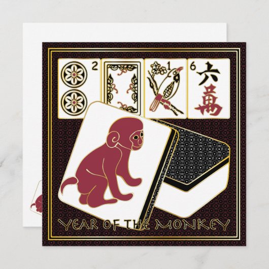 Mah Jongg Jaar van de aap Feestdagenkaart (Voorkant / Achterkant)