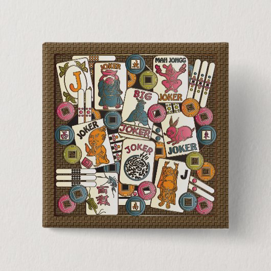 Mah Jongg Jokers Vierkante Button 5,1 Cm (Voorkant)