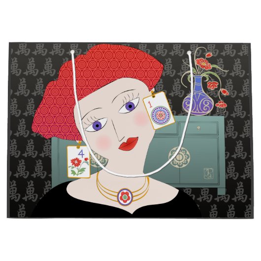 Mah Jongg Lady 01 Gift Bag Groot Cadeauzakje (Voorkant)