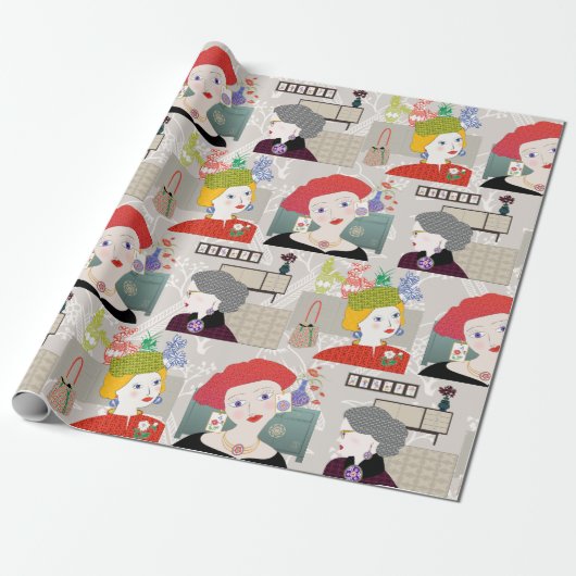 Mah Jongg Lady 03 Wrapping Paper Cadeaupapier (Uitgerold)