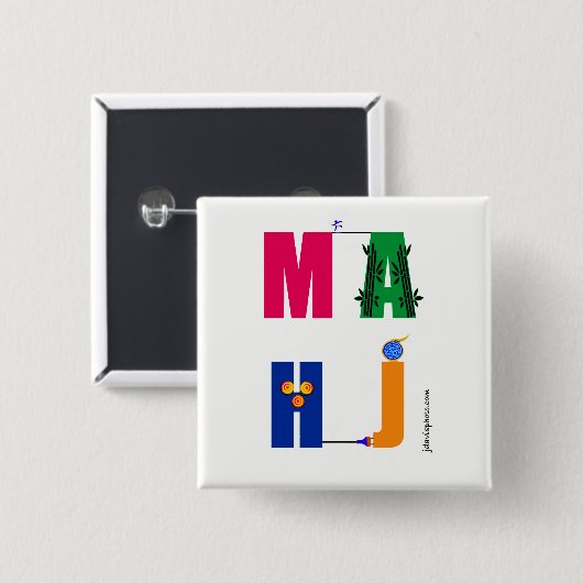 Mah Jongg MAHJ pin. Vierkante Button 5,1 Cm (Voorkant /achterkant)