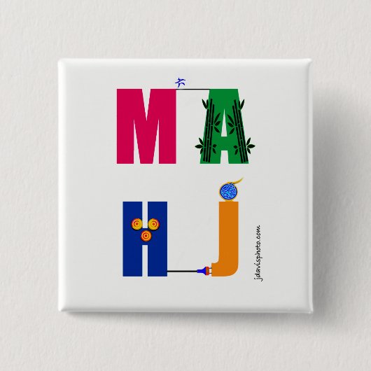 Mah Jongg MAHJ pin. Vierkante Button 5,1 Cm (Voorkant)