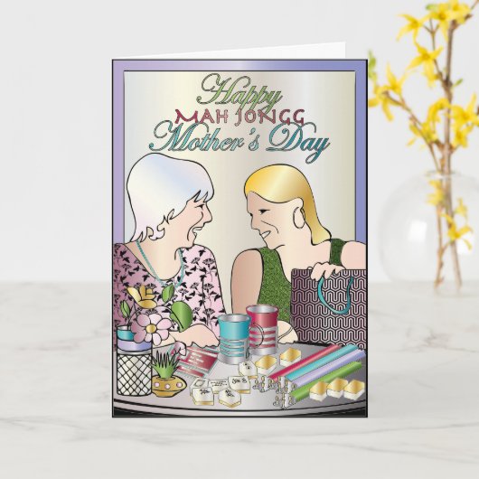 Mah Jongg Moederdag Kaart (Gele Bloem)