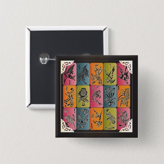 Mah Jongg One Bams Vierkante Button 5,1 Cm (Voorkant /achterkant)