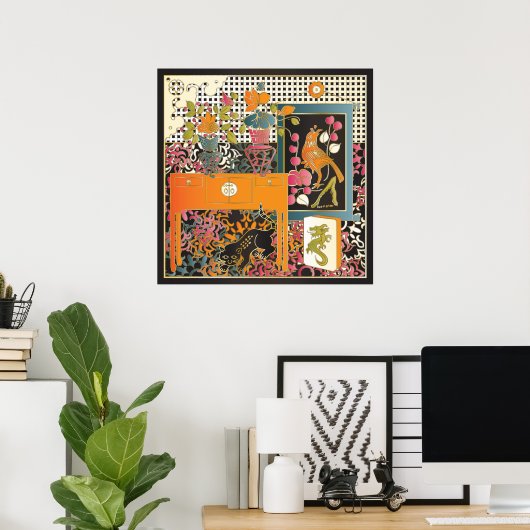 Mah Jongg Oranje Table Poster (Thuiskantoor)