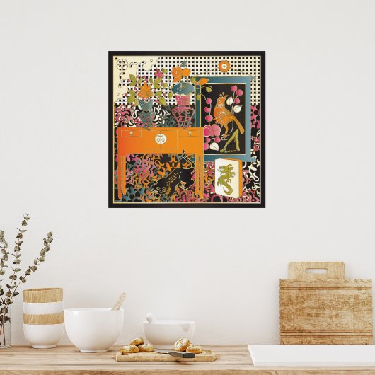 Mah Jongg Oranje Table Poster (Keuken)