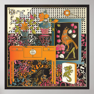 Mah Jongg Oranje Table Poster