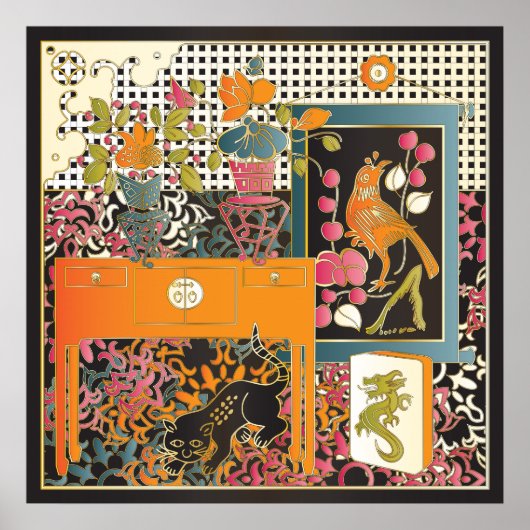 Mah Jongg Oranje Table Poster (Voorkant)