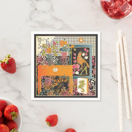 Mah Jongg Oranje Table Servetten (Insitu)