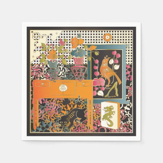 Mah Jongg Oranje Table Servetten (Voorkant)