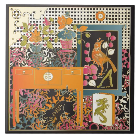 Mah Jongg Oranje Table Tegeltje (Voorkant)