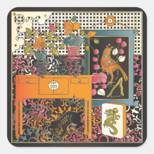 Mah Jongg Oranje Table Vierkante Sticker