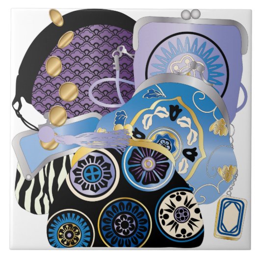Mah Jongg Purses Blue Tile Tegeltje (Voorkant)