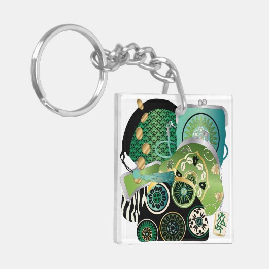 Mah Jongg Purses Green/Red Sleutelhanger (Voorkant Links)