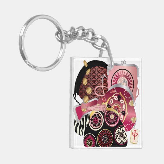 Mah Jongg Purses Red/Blue Sleutelhanger (Voorkant Links)