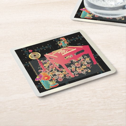 Mah Jongg Red Table Kartonnen Onderzetters (Schuin)