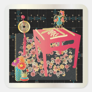 Mah Jongg Red Table Vierkante Sticker