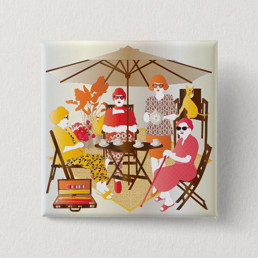 Mah Jongg Tea Party Vierkante Button 5,1 Cm (Voorkant)