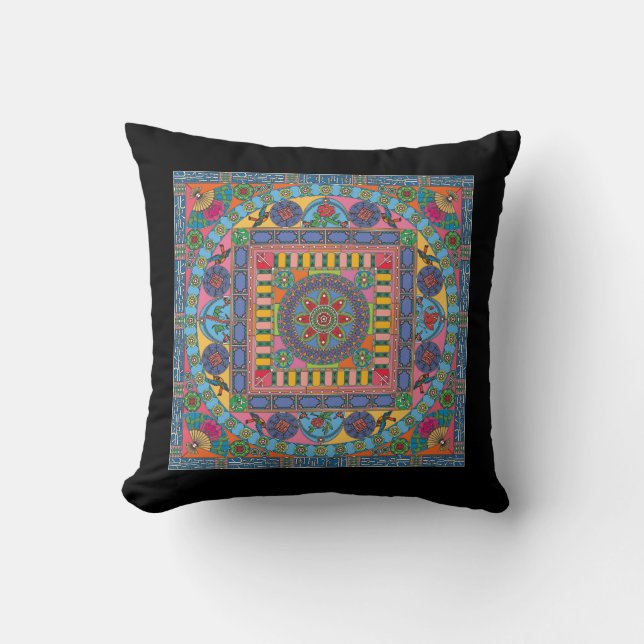 Mah Jongg Tegels Mandala Pillow Kussen (Voorkant)