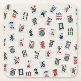 Mah Jongg-tegelsymbolen ontwerpen op badge Kartonnen Onderzetters