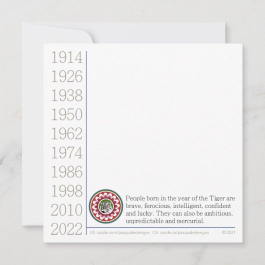 Mah Jongg Tijger Kaart (Achterkant)