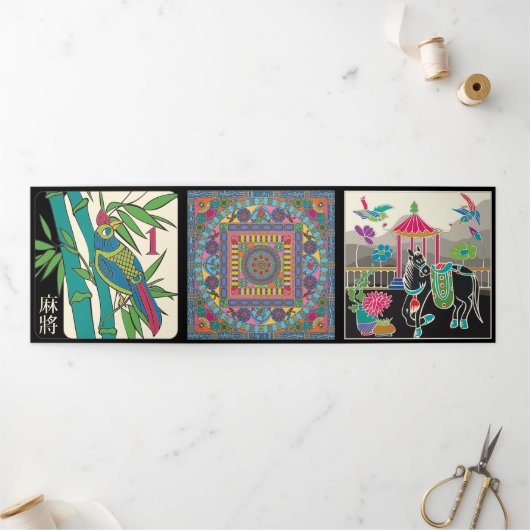 Mah Jongg Tiles Trifold Card Drieluik Wenskaart (Buitenkant)