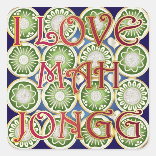 Mah Jongg Valentijn I Love MJ Vierkante Sticker (Voorkant)
