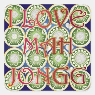 Mah Jongg Valentijn I Love MJ Vierkante Sticker