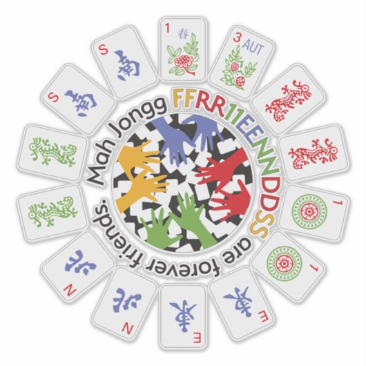 Mah Jongg Vrienden Vinyl Sticker (Voorkant)