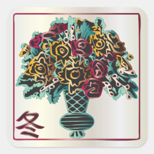 Mah Jongg Winter Vase Vierkante Sticker