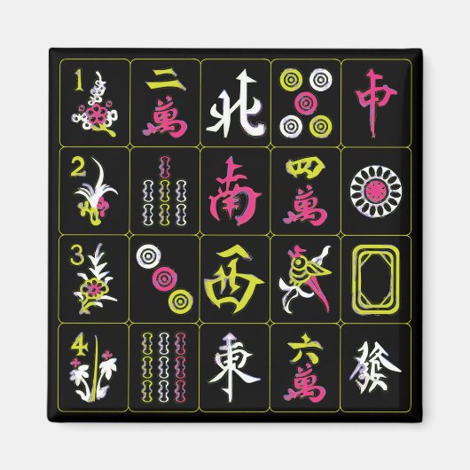 Mah Jongg zwart/fuchsia/Limoen magneet (Voorkant)