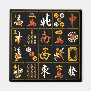 Mah Jongg zwart/Sinaasappel/geel magneet